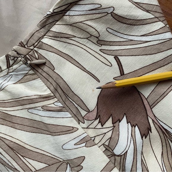 Vintage Linen Blend Floral A-Line Beige and Tan Midi Skirt 90s Y2K Office Work - Picture 9 of 12
